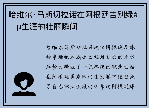 哈维尔·马斯切拉诺在阿根廷告别绿茵生涯的壮丽瞬间