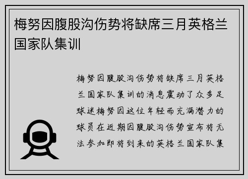 梅努因腹股沟伤势将缺席三月英格兰国家队集训